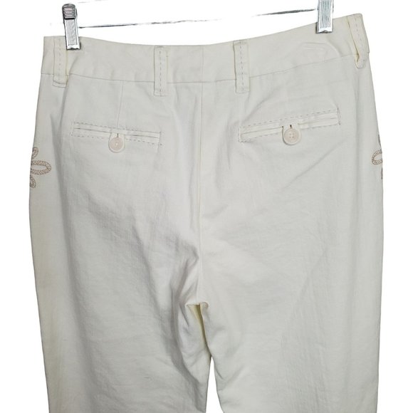 Talbots NWT Size 8P 8 Petite Pants Cotton Denim Floral Embroidered NWT Stretch - Picture 5 of 10